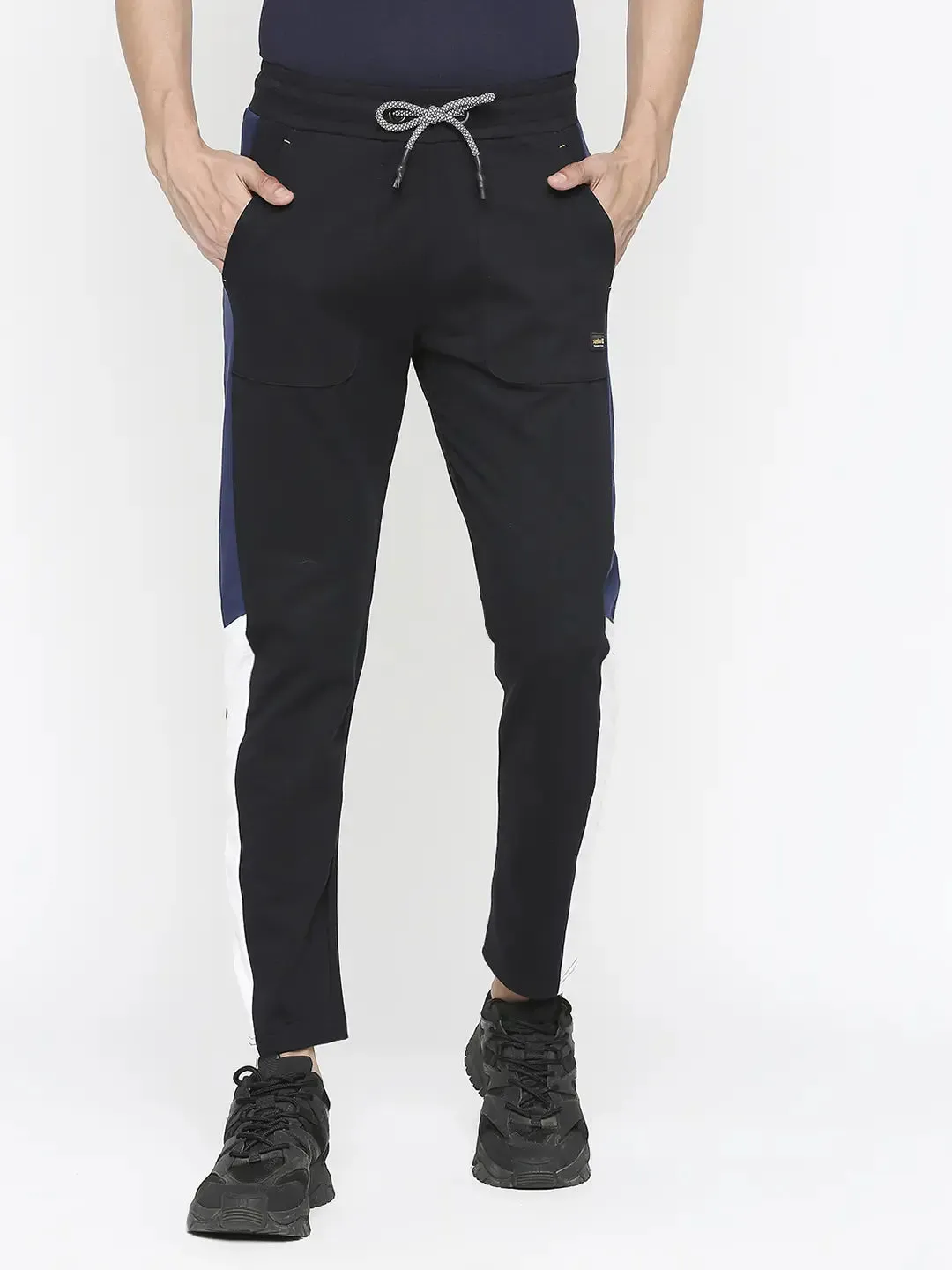 Spykar Men Navy Blue Cotton Regular Fit Knitted Trackpant