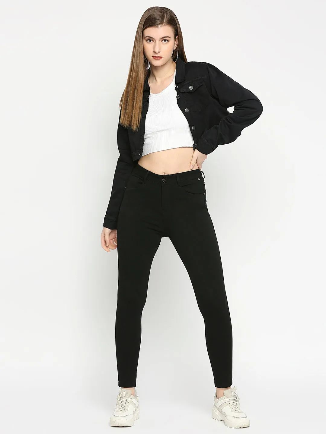 Spykar Women Black Blended Ankle Length Trackpant