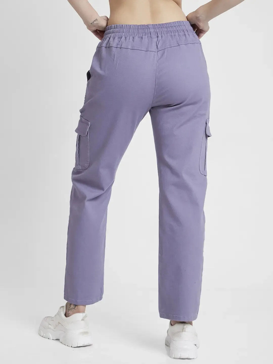 Spykar Women Periwinkle Blue Blended Regular Fit Ankle Length Cargo Trackpant