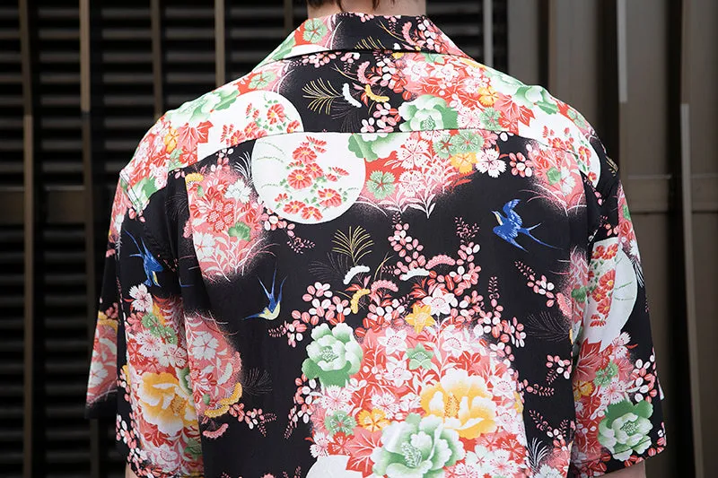 Sun Surf Hawaiian Shirt “Swallows Fly Around” Black