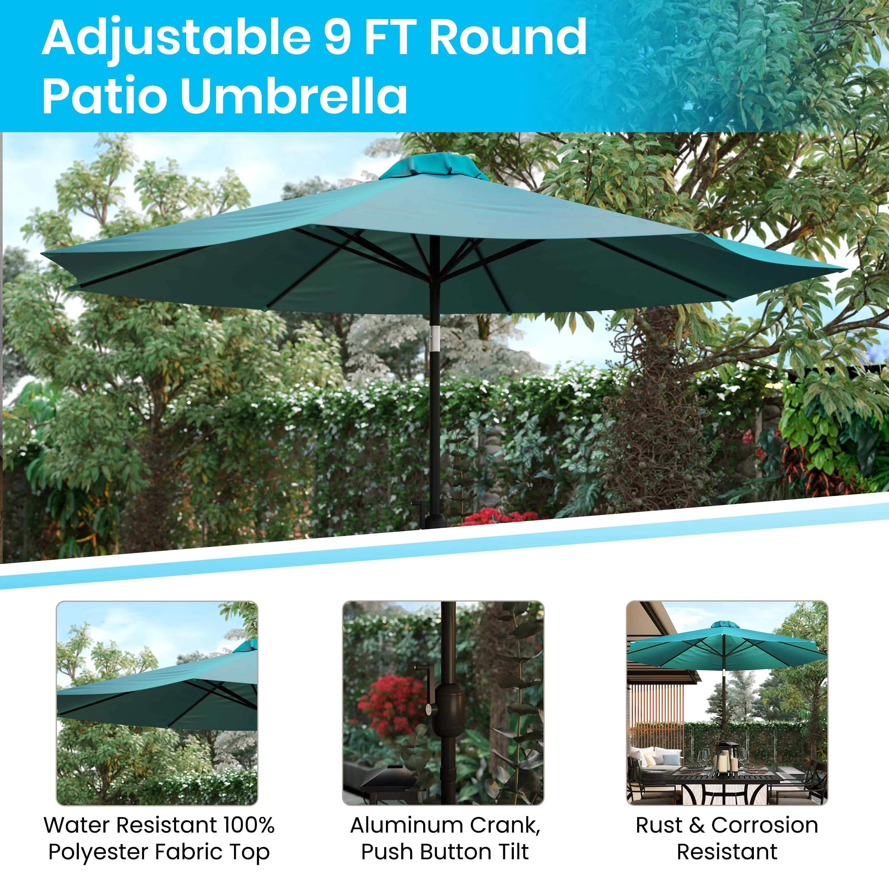 Teal 9 FT Round Patio Umbrella GM-402003-TL-GG