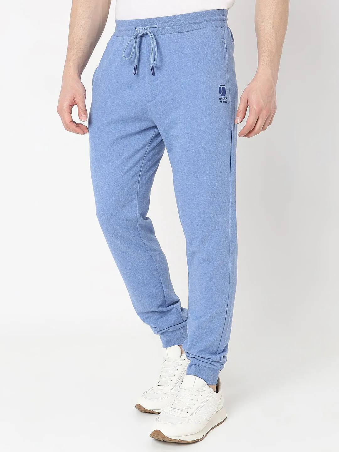 Underjeans by Spykar Men Premium Knitted Blue Melange Trackpant