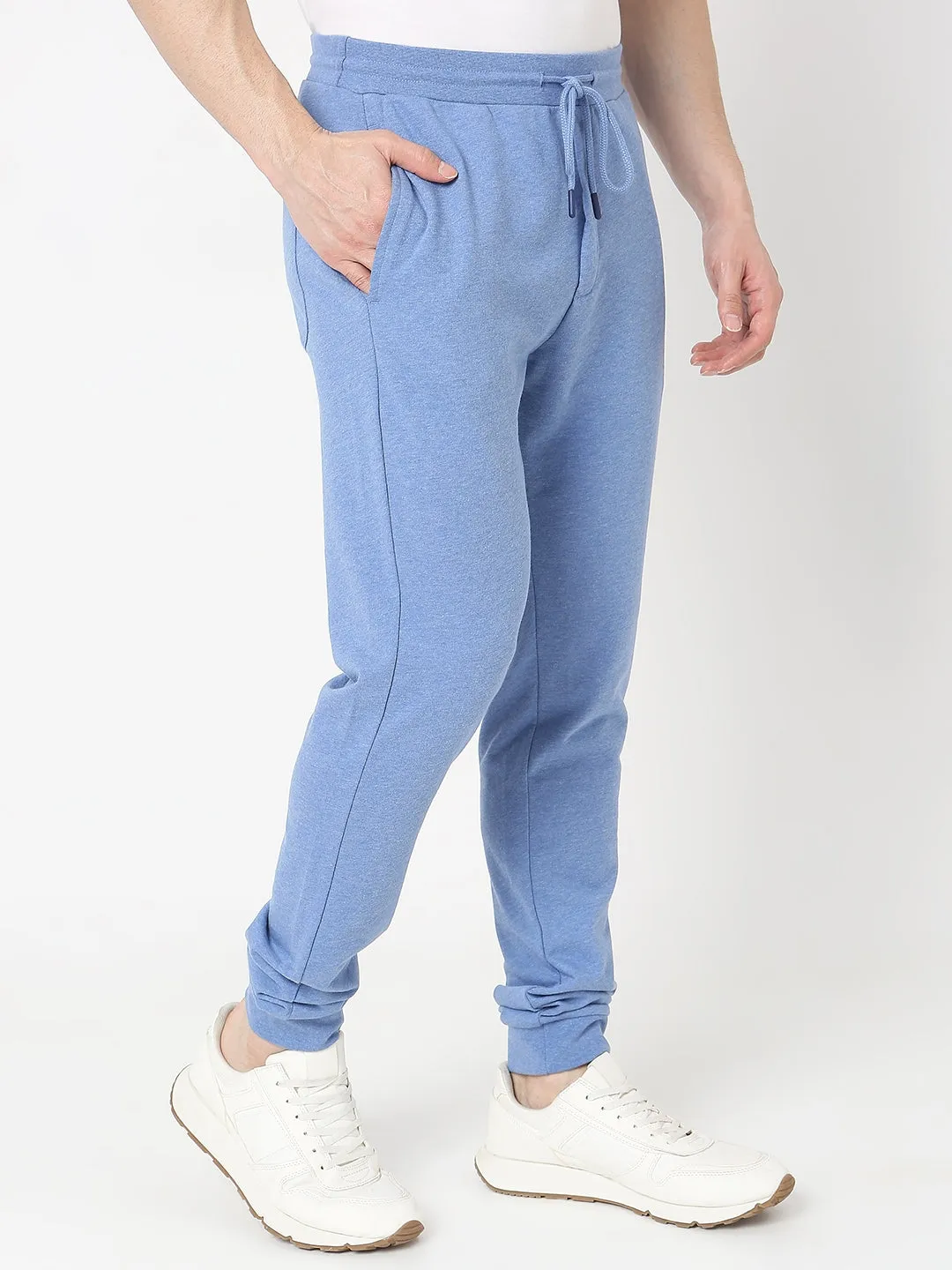 Underjeans by Spykar Men Premium Knitted Blue Melange Trackpant