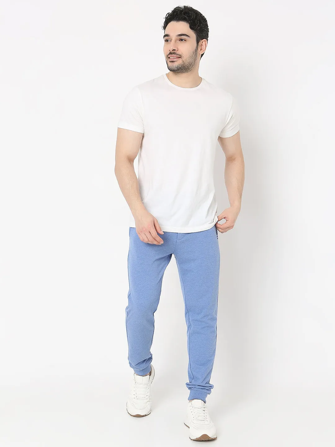 Underjeans by Spykar Men Premium Knitted Blue Melange Trackpant