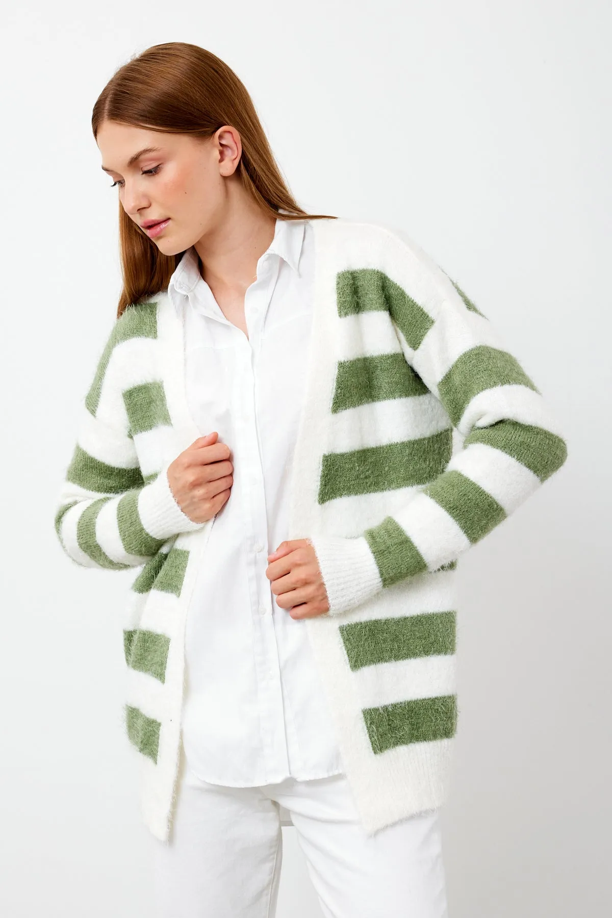 Vav Soft Wool Knitted Winter Cardigan Green