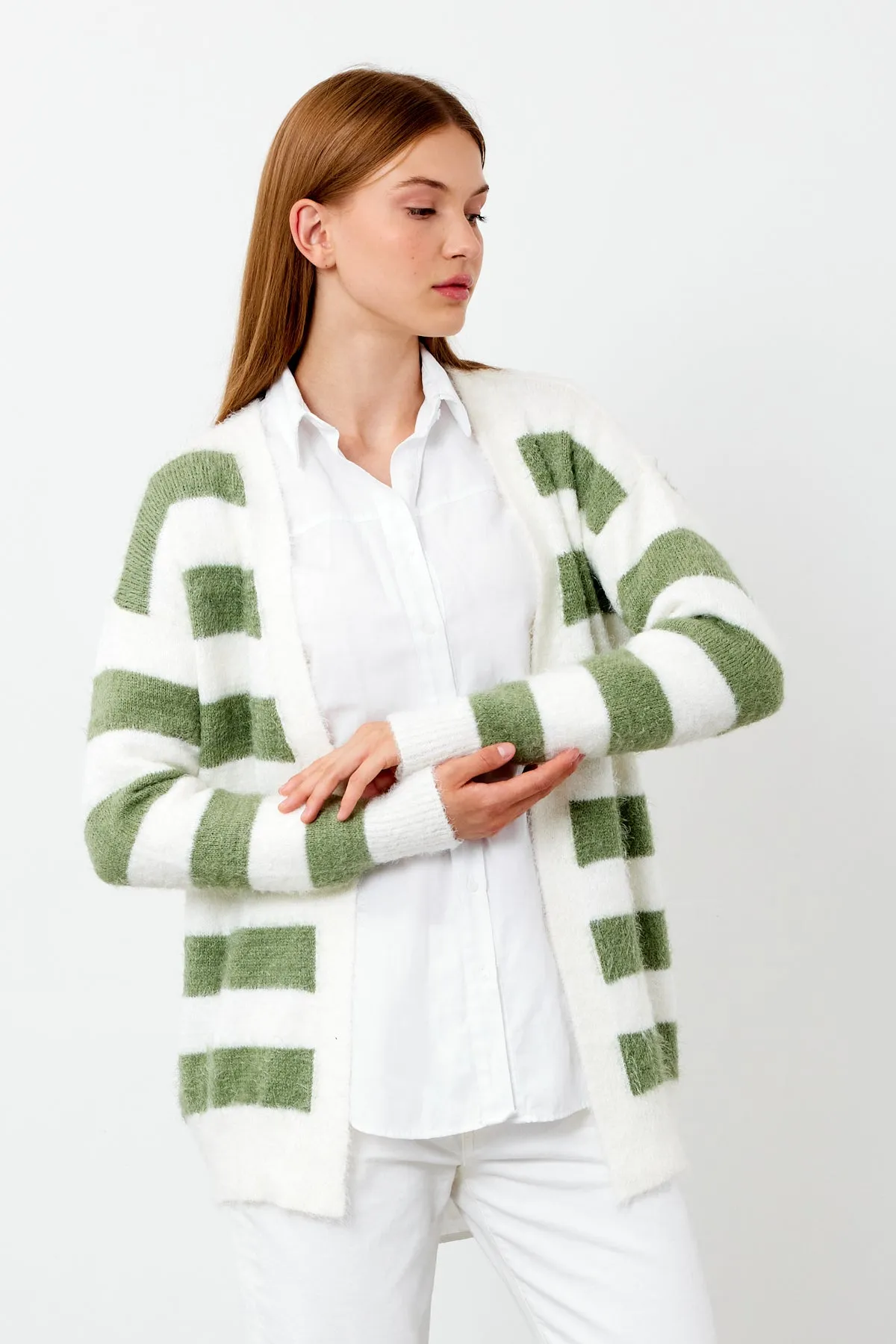 Vav Soft Wool Knitted Winter Cardigan Green