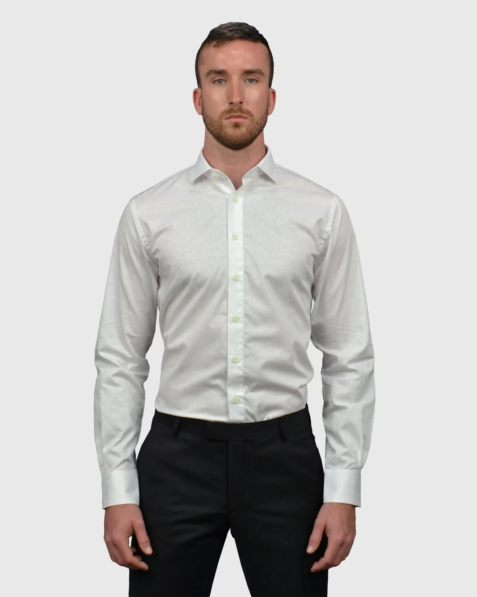 VINCENT & FRANKS S194S6720-01 WHITE JACQUARD SLIM SC SHIRT