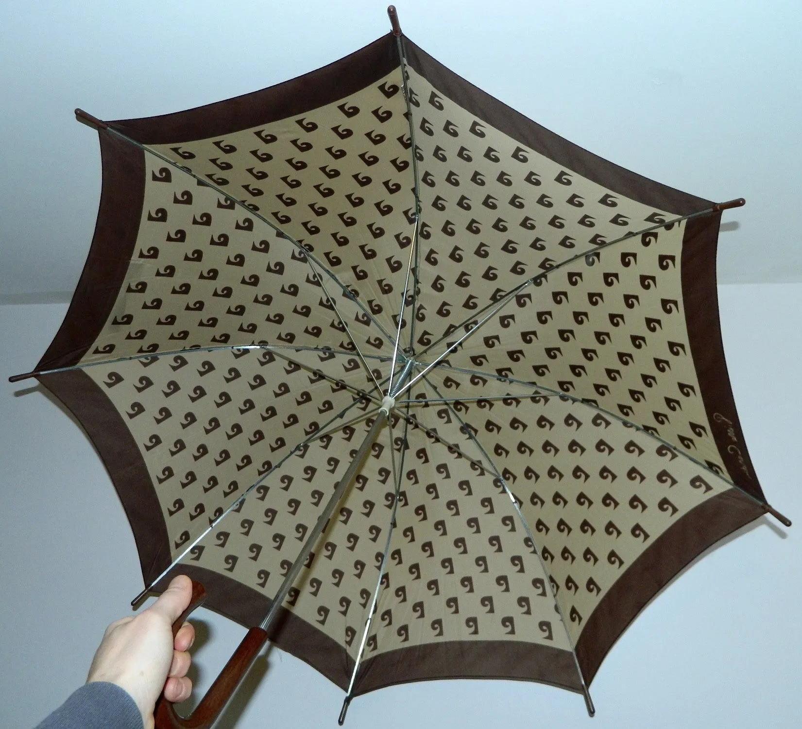 vintage 1970s Pierre Cardin monogram umbrella brown logo parasol