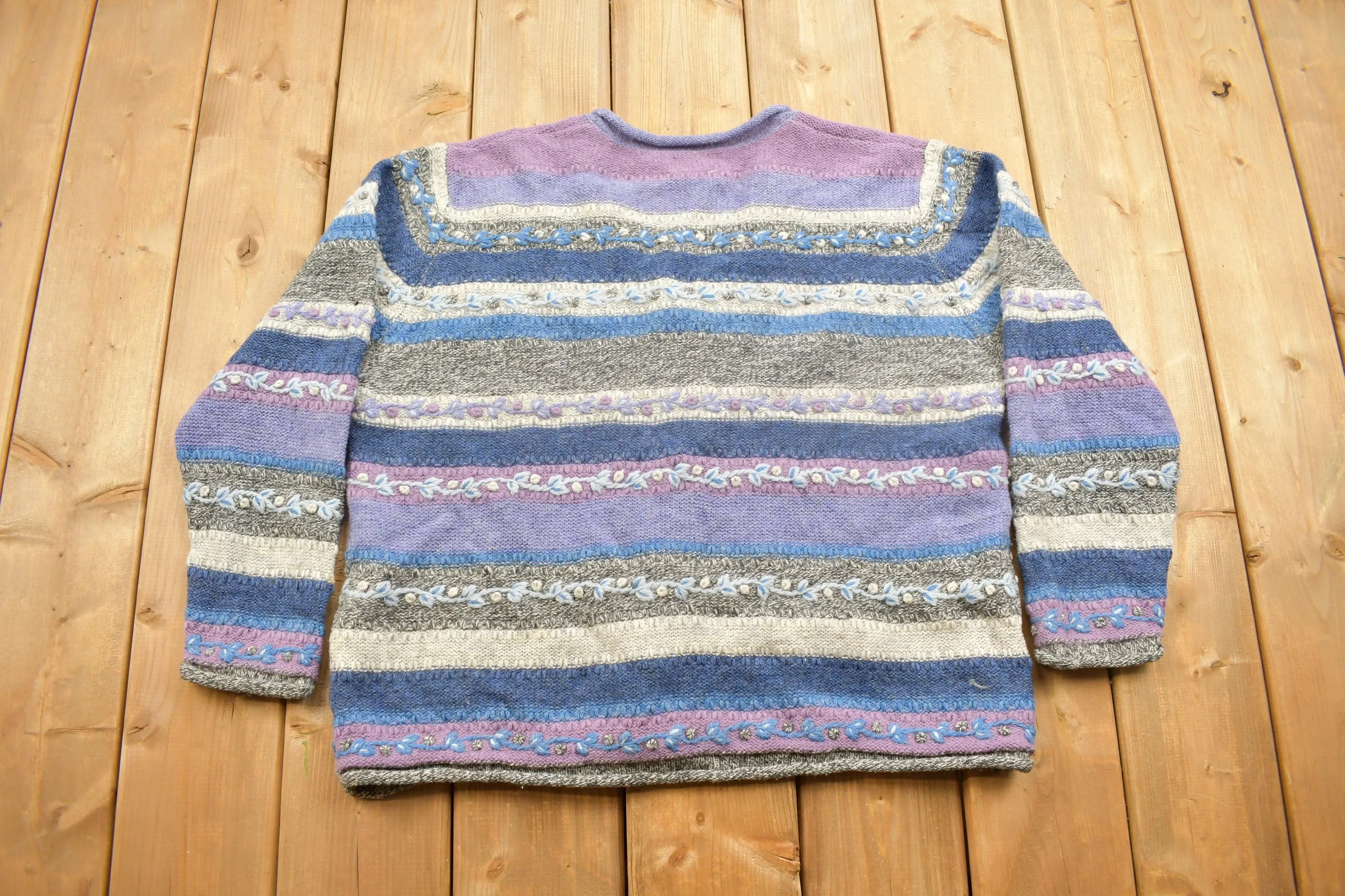 Vintage 1990s Northern Isles Striped Knitted Cardigan Sweater