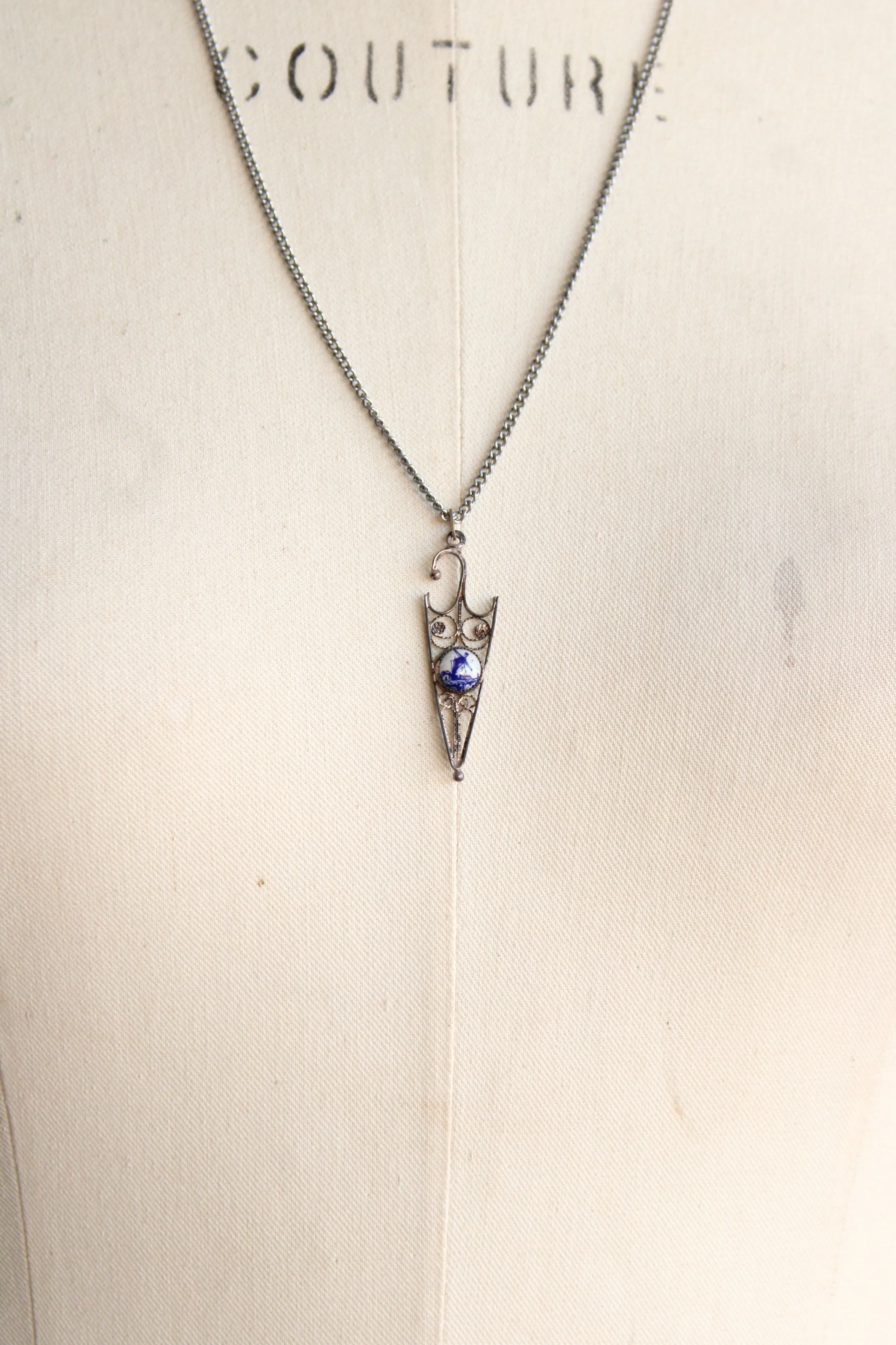 Vintage Delft Umbrella Shaped Necklace