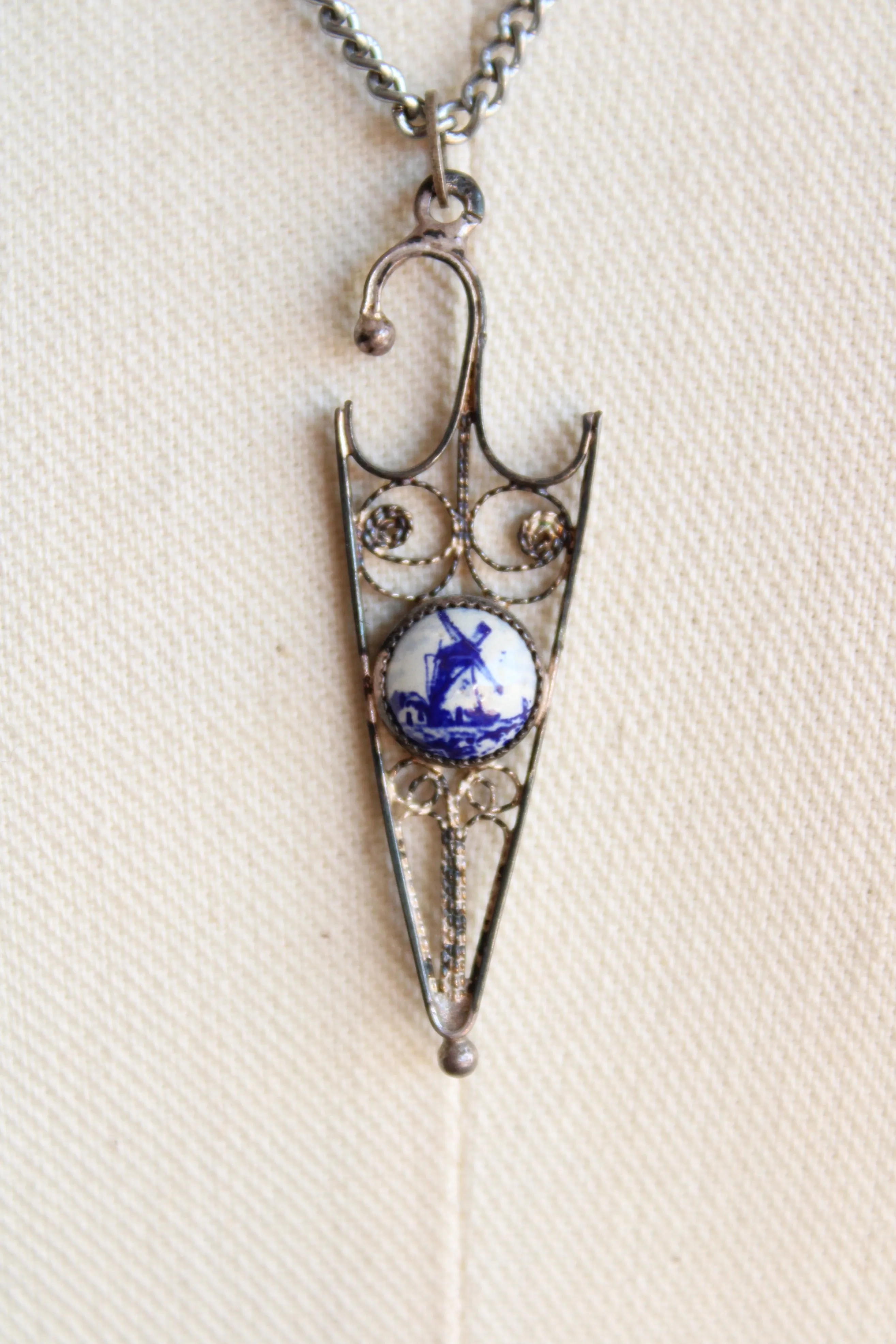 Vintage Delft Umbrella Shaped Necklace