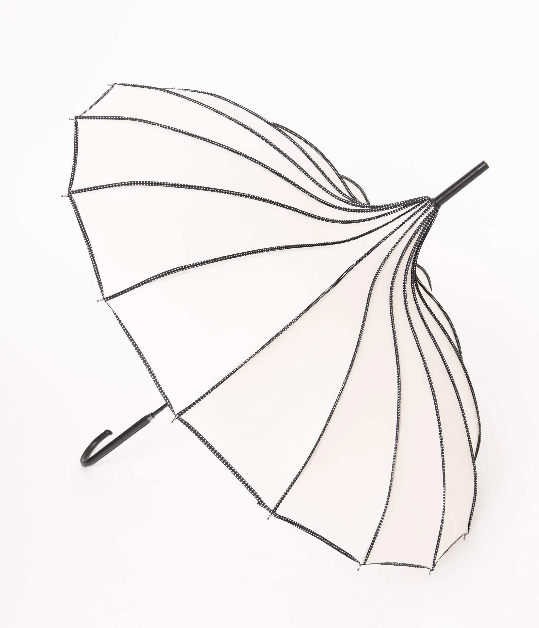 Vintage Style Ivory & Black Polka Dot Princess Pagoda Umbrella