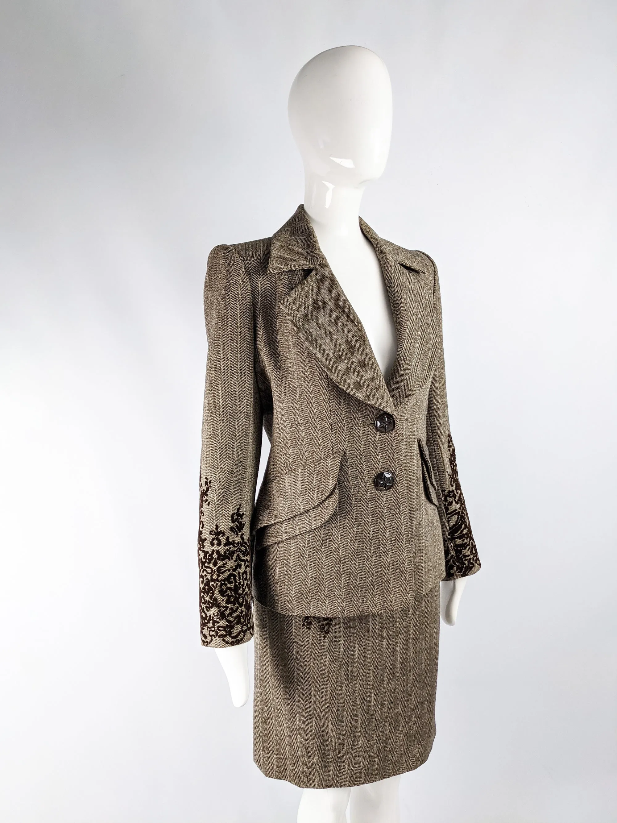 Vintage Womens Tweed & Flocked Velvet Skirt Suit, 1990s