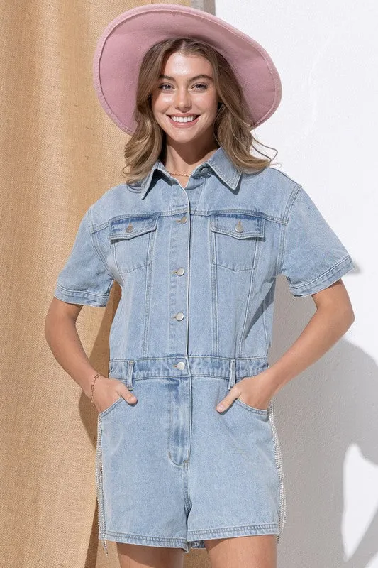 Washed Denim Overall Romper