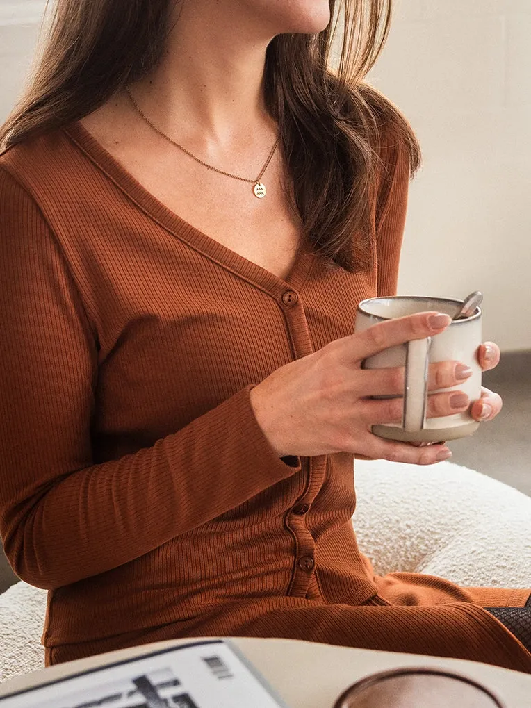 Winona Caramel Mocha Buttoned Top