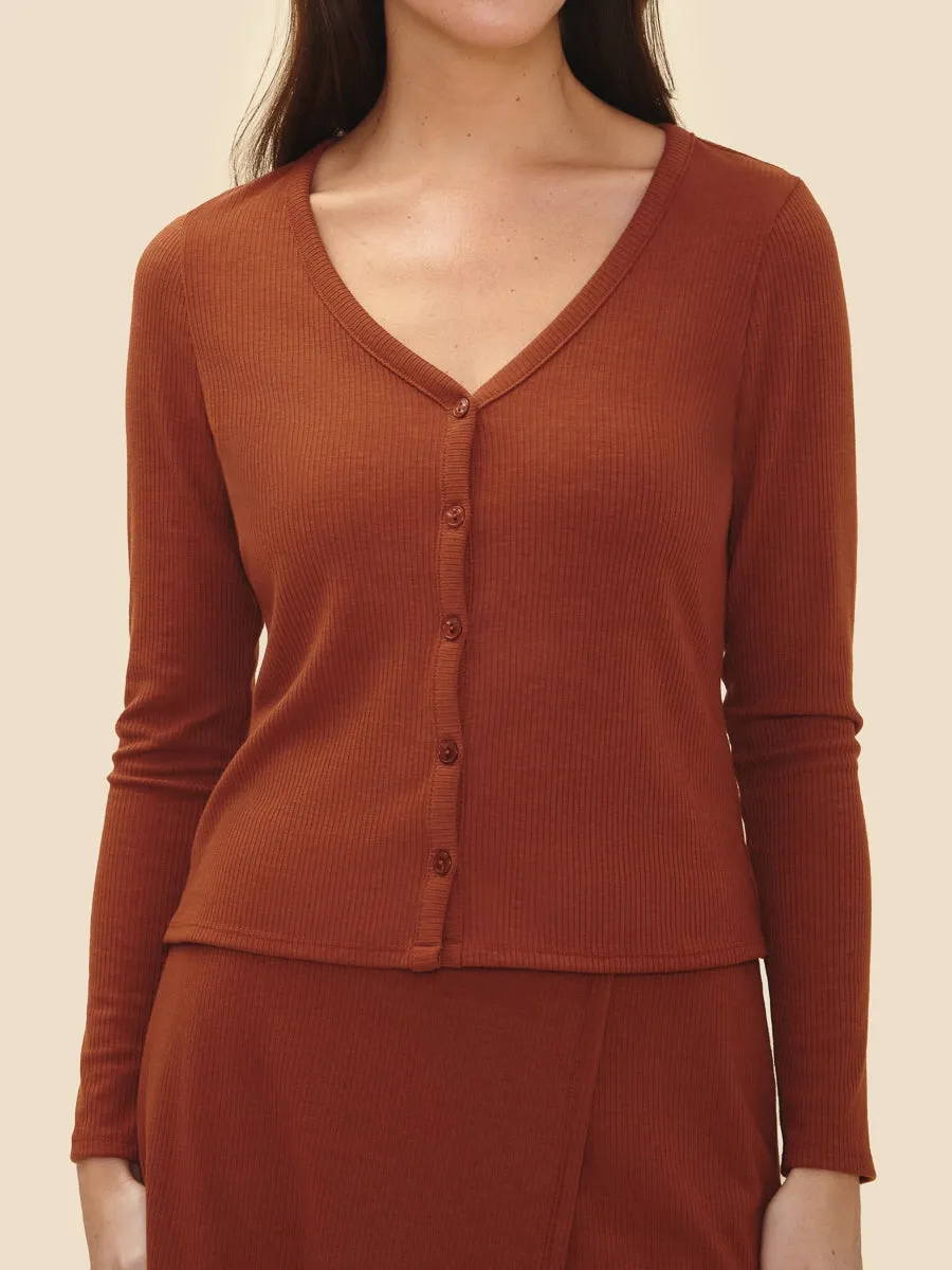 Winona Caramel Mocha Buttoned Top