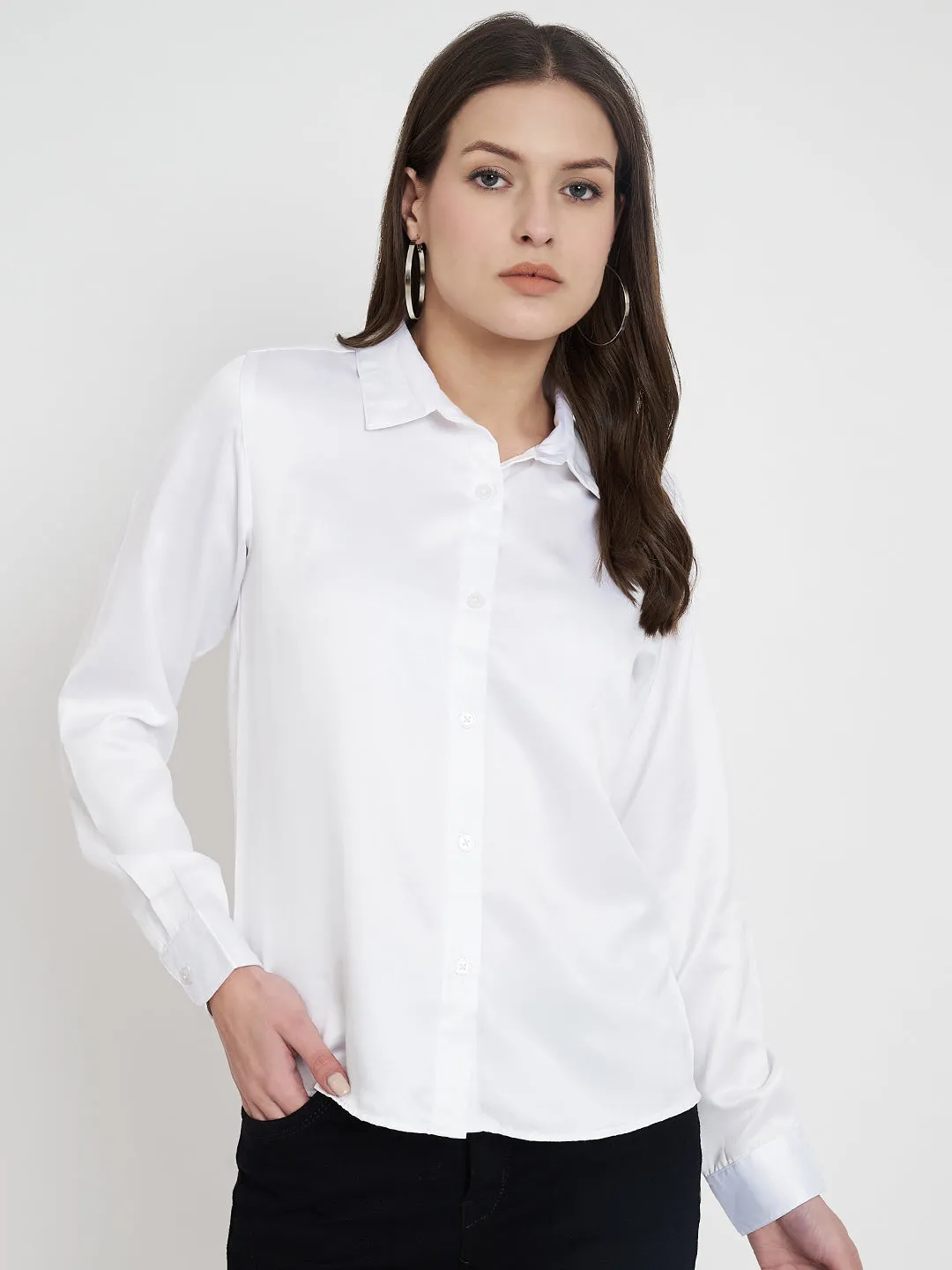 Women Classic Slim Fit White Casual Shirt