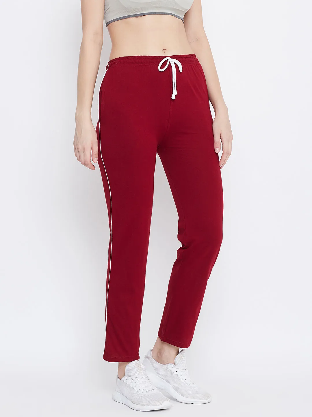 Women Maroon Straight Fit Trackpants