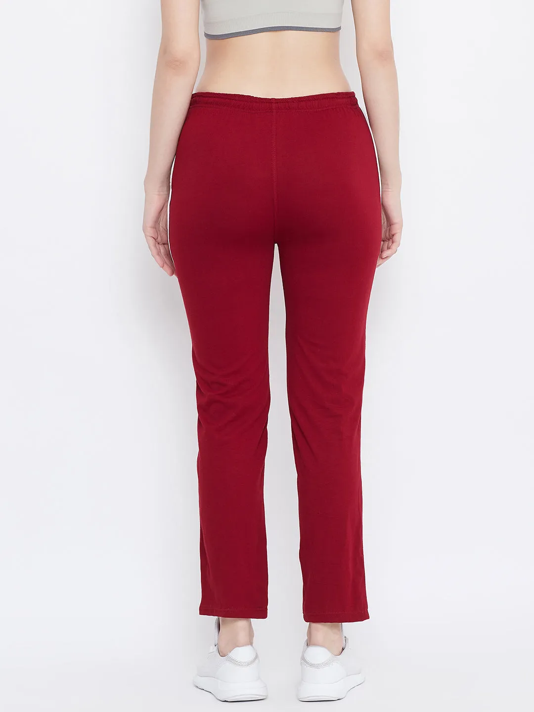 Women Maroon Straight Fit Trackpants