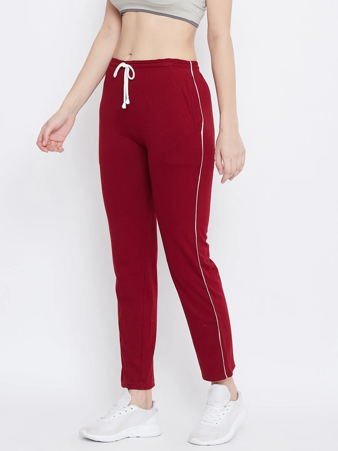 Women Maroon Straight Fit Trackpants