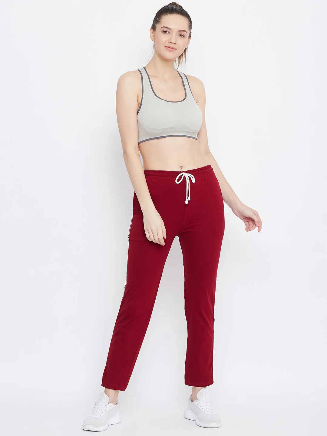 Women Maroon Straight Fit Trackpants