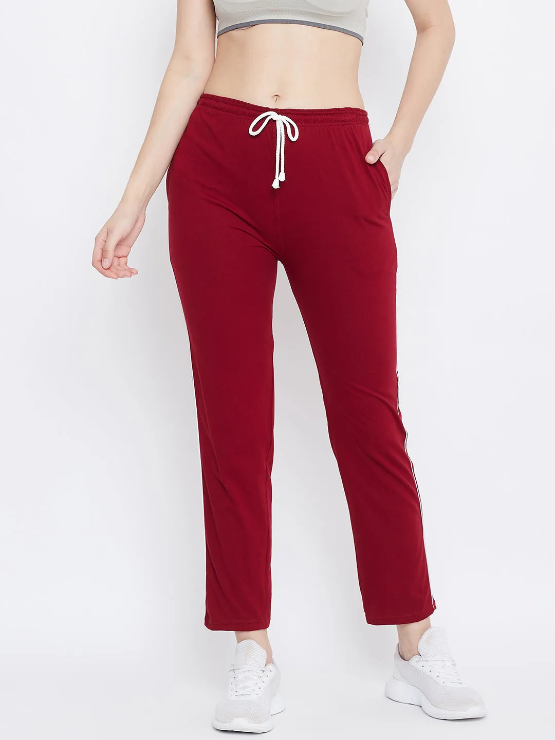 Women Maroon Straight Fit Trackpants