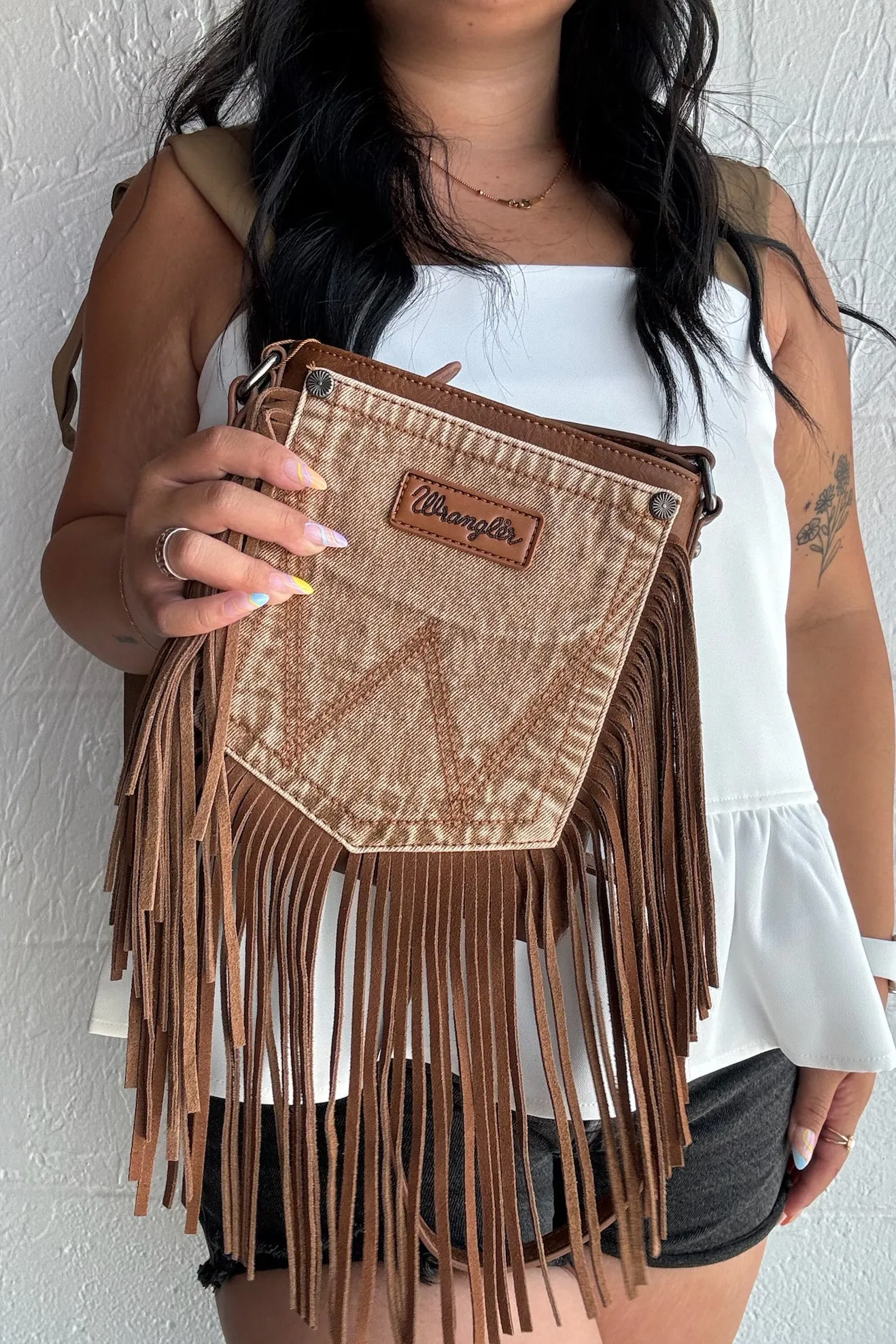 WRANGLER: FRINGE JEAN POCKET CROSSBODY BAG