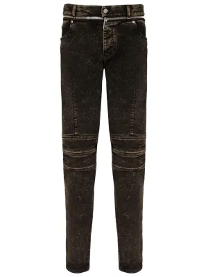 Zipped Belt Dark Brown Denim Pants